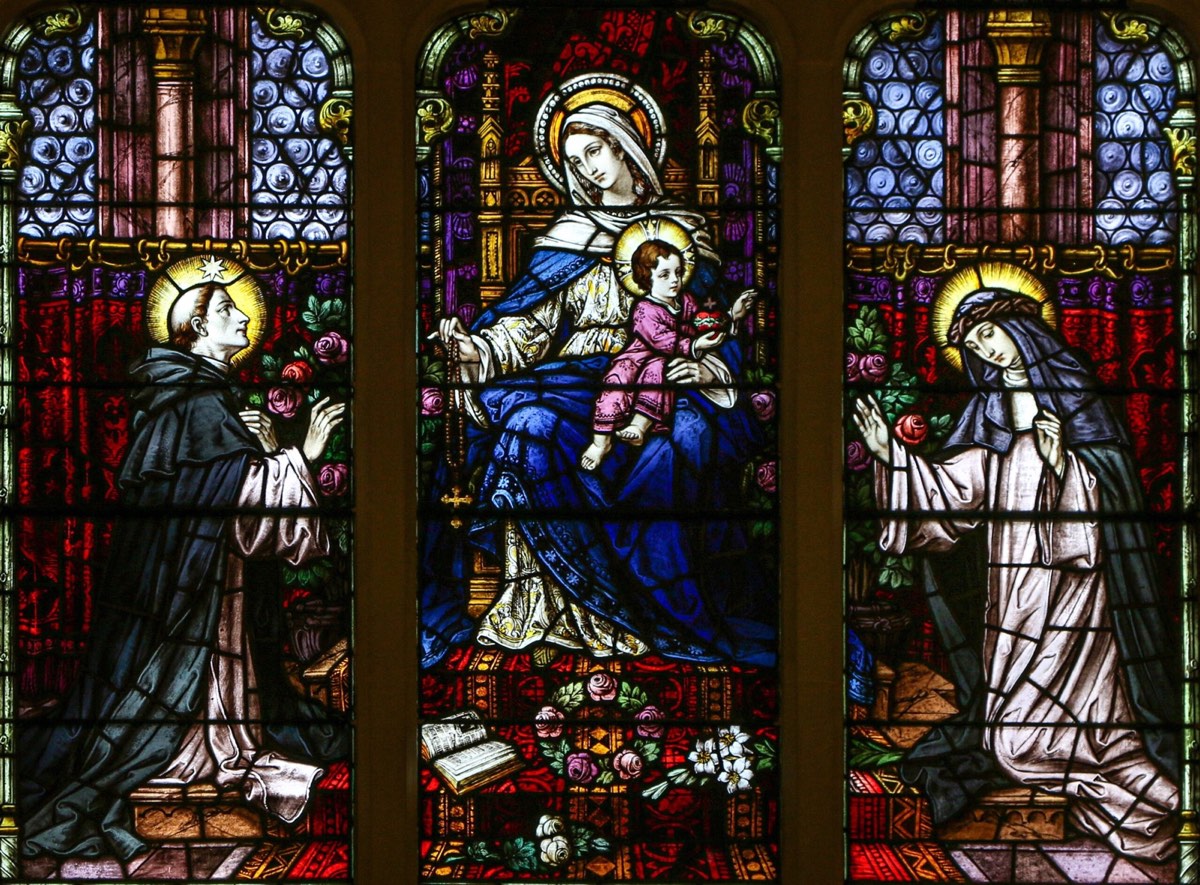 Stained-glass window depicting the Blessed Virgin Mary and the Child Jesus